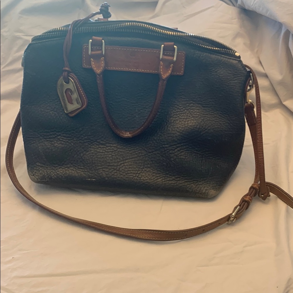 Dooney & Bourke Blue and Brown Satchel with Structured Design